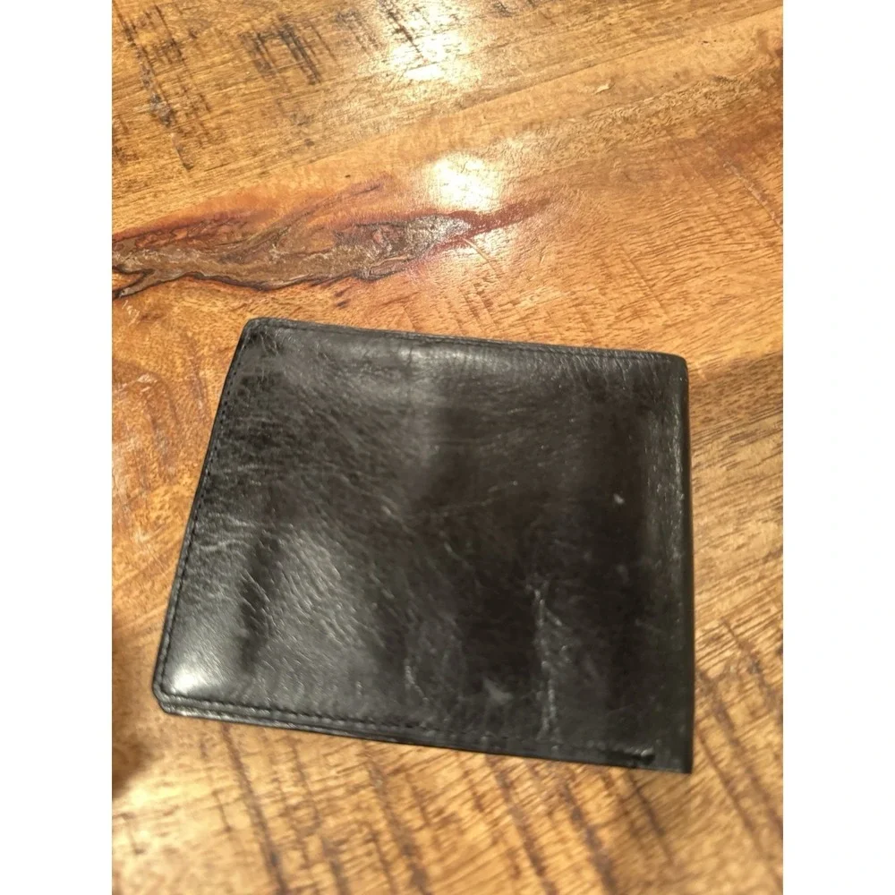 Kenwood Black Leather Bifold Wallet Coin‎ Pocket Vintage Men's Wallet